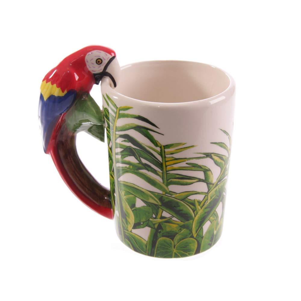 3D Coffee Mug Wildlife Series Cup Ceramic Hand painted Mugs for Home and Office Use(Parrot)