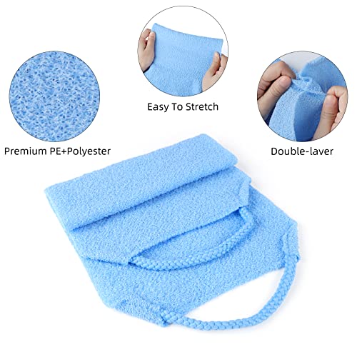 Image of WOVTE 2 Pack Stretchable Back Scrubber for Shower Nylon Exfoliating Washcloth Towel Back Washer with Handles Two Sides Exfoliating Body Scrubber for Men Women Shower Deep Clean Skin Massages