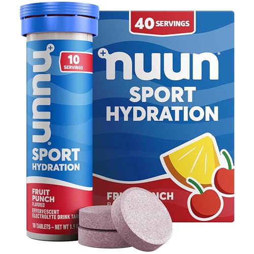 Nuun Sport Electrolyte Tablets with Magnesium, Calcium, Potassium, Chloride & Sodium, Gluten Free & Vegan, Fruit Punch, 4 Pack (40 Servings Total)