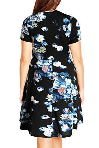 Image of Nemidor Women Plus Size Casual Dress Midi Flt Flare Pocket | Stretch knit,short sleeve,elastic waist,sizes 14-26 Plus,swing for curvy women,summer,vacation,church,brunch,party