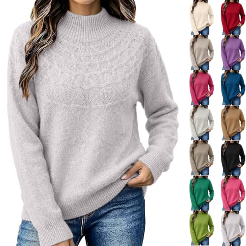MESSIYO Womens Sweaters Long Sleeve Crew Neck Ribbed Knit Top Silver - image 1