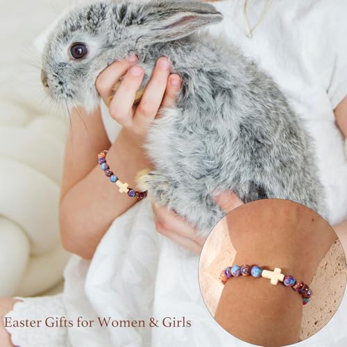 Image of enasal Easter Basket Stuffers for Teens Girls, Nature Stone Easter Gifts Cross Bracelet, Christian Gifts Inspirational Jewelry