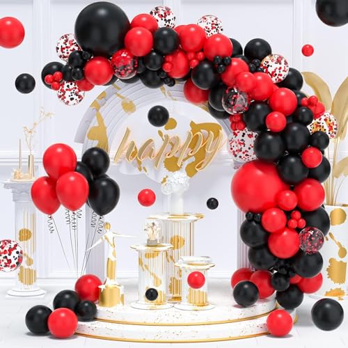 Image of Red and Black Balloons Arch Kit,130pcs Black and Red Balloon Garland,Different Sizes Red Latex Balloons for Birthday New Years Graduation Bachelorette Poker Casino Prom Party Decoration