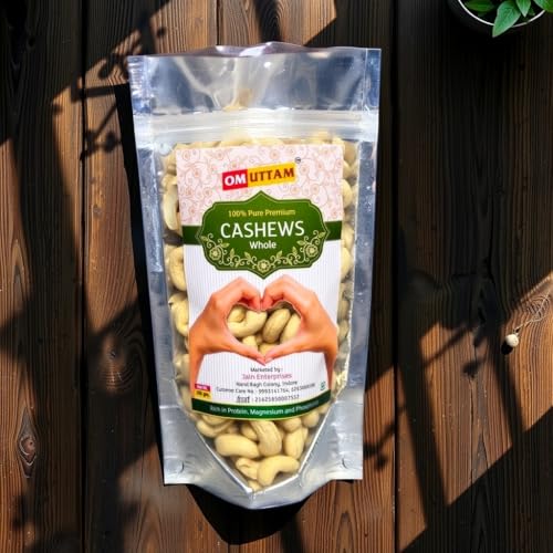 Om Uttam Pure Whole Kaju/Cashews, 500g Pack, Premium Grade, Natural Flavour, Rich in Protein