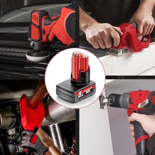 Image of 2-Pack 8000mAh 12V Replacement for Milwaukee M12 Battery Compatible with Milwaukee 12 Volt Battery 48-11-2401 48-11-2402 48-11-2460 48-59-2401 Cordless Power Tools