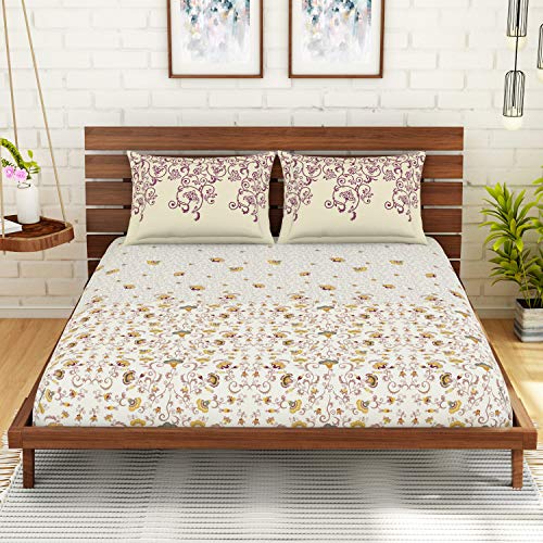 Image of Spaces Atrium 144 TC 100% Cotton King Size Double Bedsheet with 2 Pillow Covers ( 108 inch X 108 inch Inches) - Ivory, Large (ATR-8), white