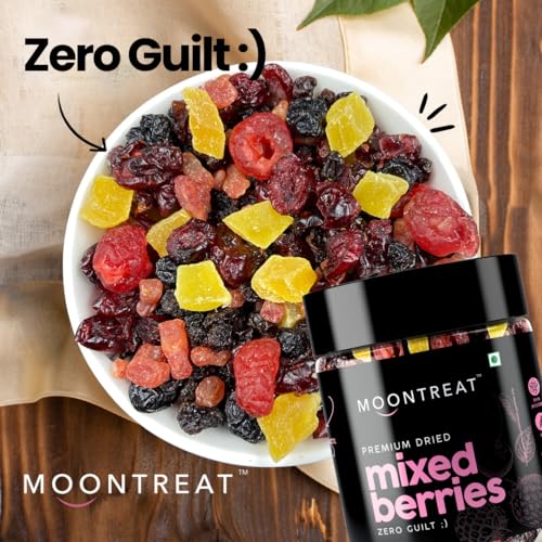 Image of Moontreat Premium Mixed Berries, Unsalted, 360 gm (Dried Blueberry, Cranberry, Black Currant, Strawberry, Cherry, Mango, Raisin) | Dried Berries | Antioxidant Rich | Healthy Snack for Kids and Adults