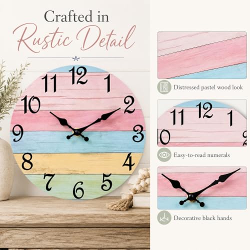 Image of CHYLIN Pink Blue Wall Clocks Battery Operated 8 Inch | Easy To Read Vintage Clock Decorative for Kitchen Bedroom Office Bathroom
