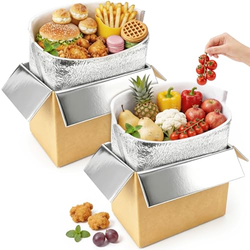 Image of Convivium 2 Pack Insulated Shipping Boxes with Aluminum Foil Liner and 2 Foil Bags, Thermal Cooler Mailing Boxes for Hot & Frozen Food Delivery (2, 10 * 6 * 6.5 inches)