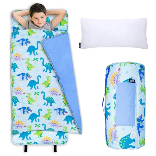 Wildkin Original Nap Mat with Pillow for Toddler Boys and Girls, Measures 50 x 20 x 1.5 Inches, Ideal for Daycare and Preschool, Mom's Choice Award Winner, BPA-Free, Olive Kids (Dinosaur Land)