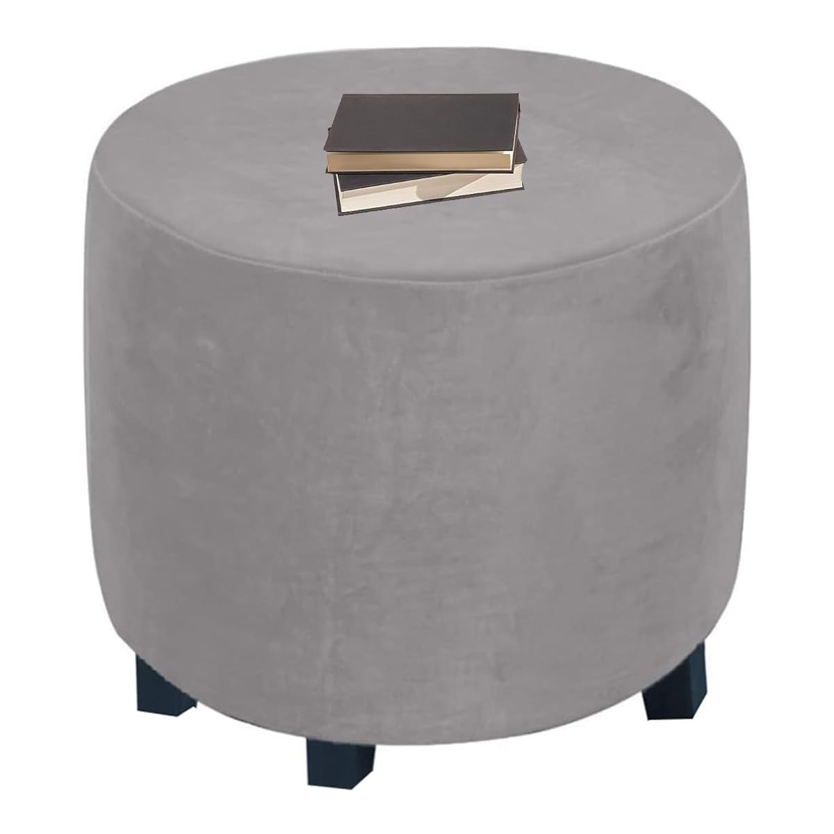 XGANGM Stretch Pouffe Footstool Cover Round Small Large/Extra large Velvet Ottoman Cover 30/30/33/37/40/45/50/55cm Storage Stool Chair Slipcover Custom Furniture Protector,Light Gray,W31XH38CM