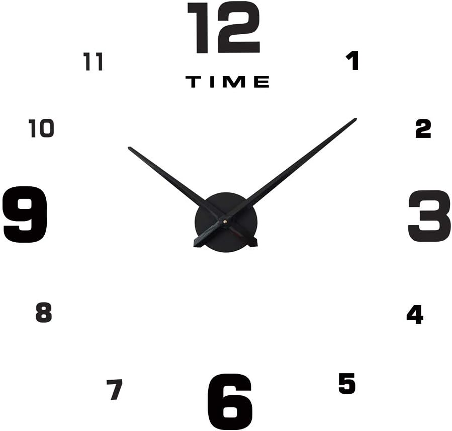 Wall Clock,Large DIY 3D Mirror Modern Decoration Craft Removable Self Adhesive Acrylic Mirror Stickers Set Mute Wall Clock for Home Office Bedroom (Black)