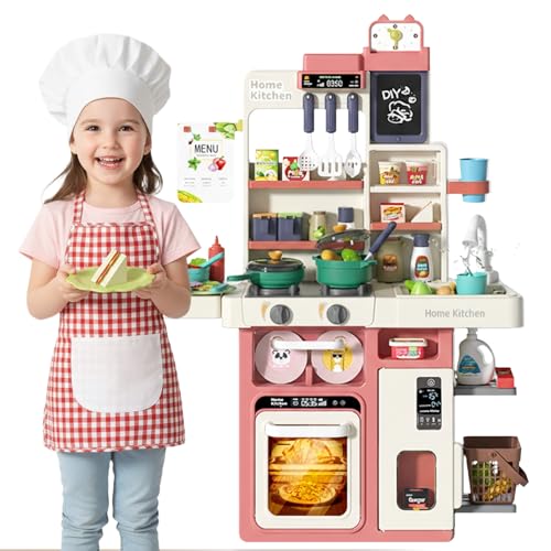 Prikpont Kids Toy Kitchen Playset 63 Pcs Play Kitchen Set for Kids with Real Interactive Lights & Sounds Water Sink & Accessories Pretend Cooking Set Toy Ideal Birthday Gift for Girls Age 3+
