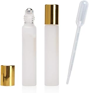 12Pcs 10ml Refillable Empty Frosted Glass Roller Bottles Vials Cosmetic Container with Stainless Steel Roller Ball and Gol...