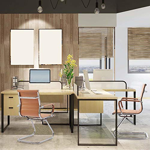 Image of No Wheels Reception Chairs Leather Conference Chairs Back Support Heavy Duty Office Guest Chair, Set of 2 (Terracotta)