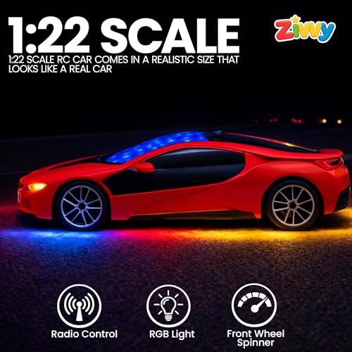 Image of Red Rechargeable Remote Control Car Toy, RC Racing Vehicle for Children, High Speed, 3D LED Light Car, Kids Battery Car, RC for Boys & Girls, Toys for Kids, Birthday Gift for Boys and Girls