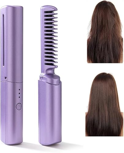 Mini alisador de pelo recargable, cepillo alisador inalámbrico portátil, alisador de pelo de viaje recargable por USB, peine alisador eléctrico de