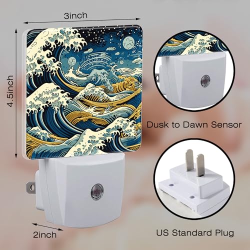 Image of Blue Ocean Waves Night Light for Kids, Rough Sea Waves Night Light Plug in with Dusk to Dawn Sensor, 0.5w Energy Saving Sleep Friendly Nightlight for Hallway Stairway Kitchen Bedroom