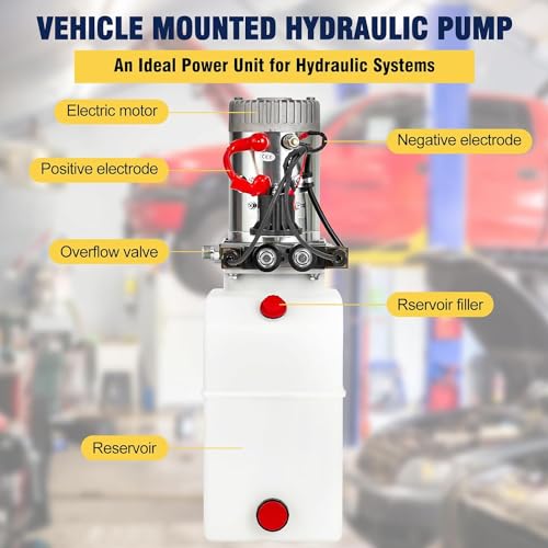 Image of Garvee Hydraulic Power Unit, 12V 6 Quart Dump Truck Lift Hydraulic Pump Power Unit, Double Acting Hydraulic Power Unit, with 6 L Plastic Tank, Electric Hydraulic Power Unit, for Lifting Equipment