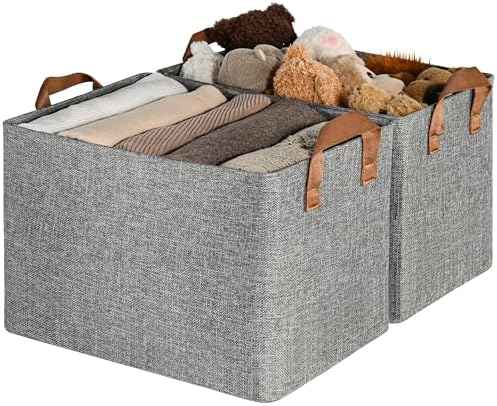GRANNY SAYS Storage Baskets for Shelves, Closet Organizer Bins, Clothes Storage Bins with Metal Frame, Extra Large Baskets for Organizing and Storage, Collapsible, Gray, 2-Pack
