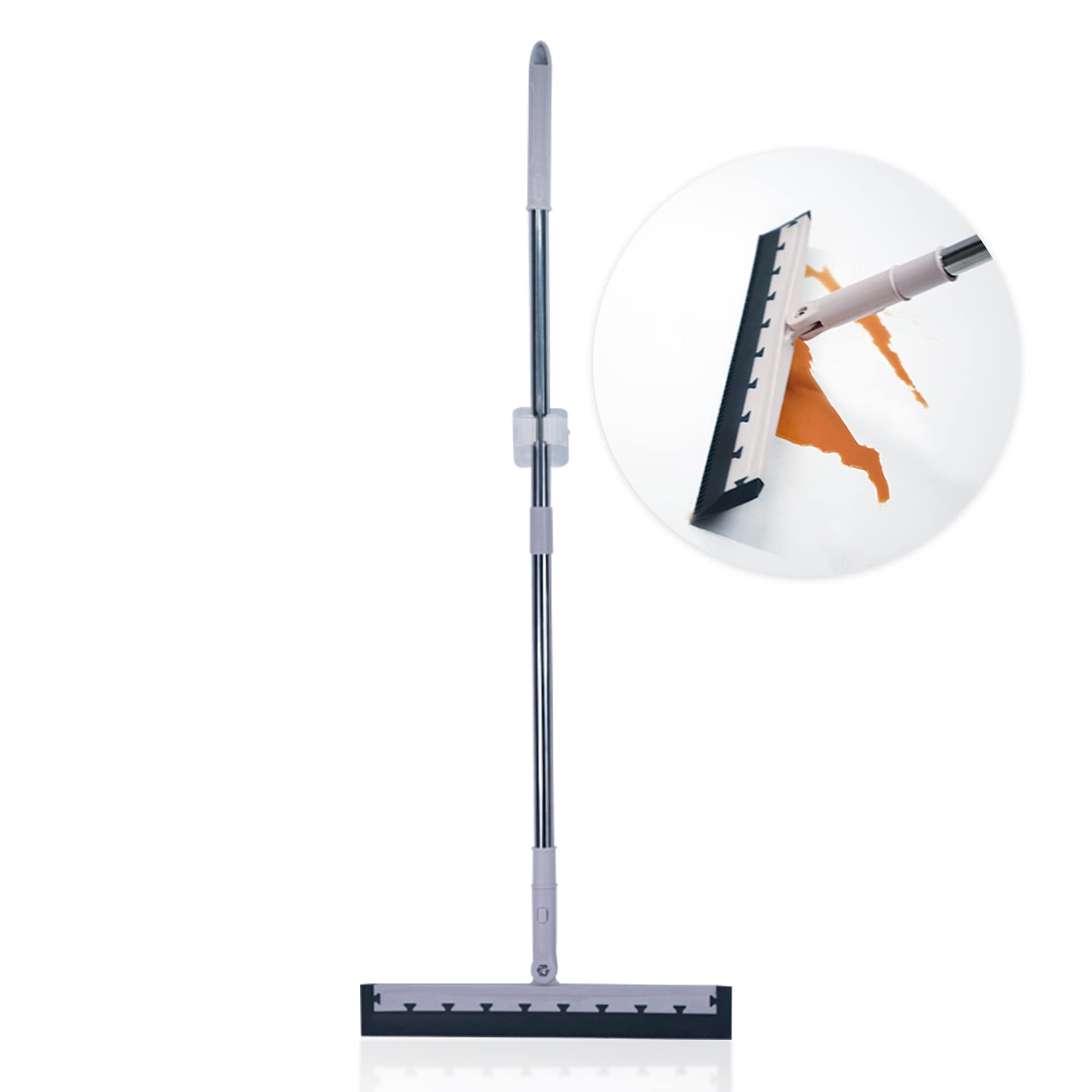 UpgradeWithUpgradeWith Sweeping Broom 3 Detachable Rods | Multifunctional Silicone Broom - Floor & Carpet Sweeper, Dog & Pet Hair Remover| Extendable, Hangable, Washable (2 Steps Extension)