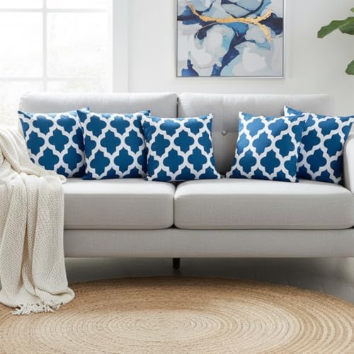 HOMEMONDE 20 By 20 Cotton Cushion Cover Set Of 5 - Sofa Cushion Covers For Living Room Couch, Blue, 120 TC