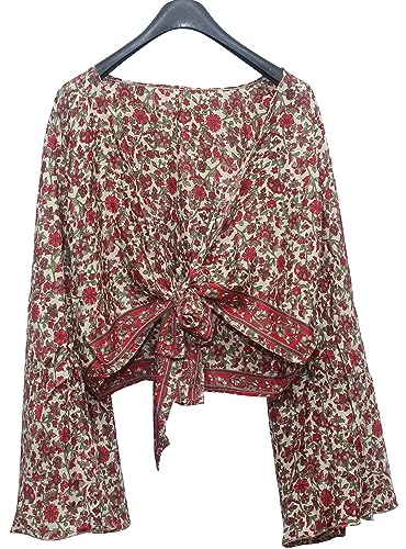 SHUBHANGI COLLECTIONS Women’s Silk Beach Wear Belted Full Sleeve Crop Top
