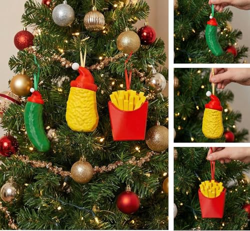 Lustige Weihnachtsbaumkugel – Gurke, Pommes & Chicken Nugget –...