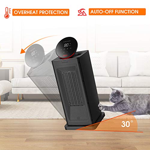 ALROCKET Space Heater, 1500W PTC Heater with ECO Thermostat, Tower Heater Oscillating Electric Heater with Remote Control, 24H Timer LED Display, Overheat Tip-over Protection Fast Heat for Home Office - Thumbnail 5