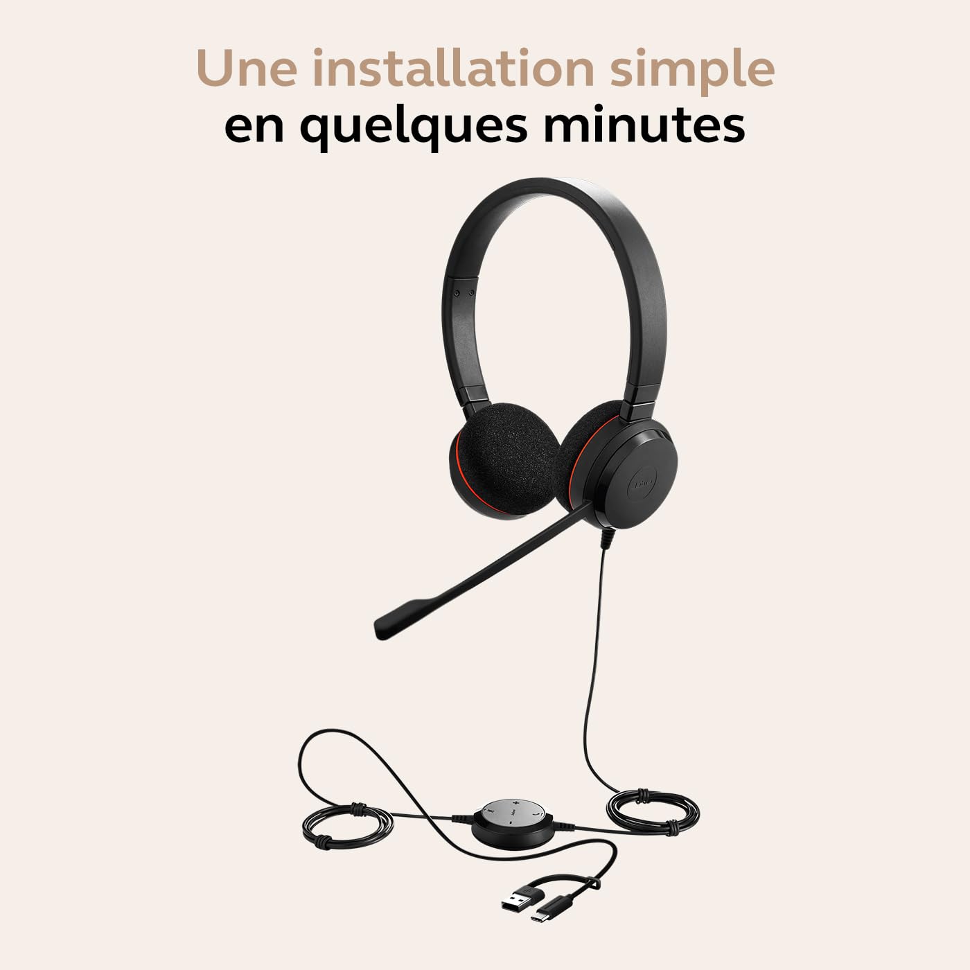 Jabra Evolve 20 Casque Filaire (édition 2025) - Casque Filaire Stéréo Oreille pour Le Bureau et Le Travail à Domicile - Contrôle des appels - Certifié MS Teams - Connectivité USB-C/A - Noir