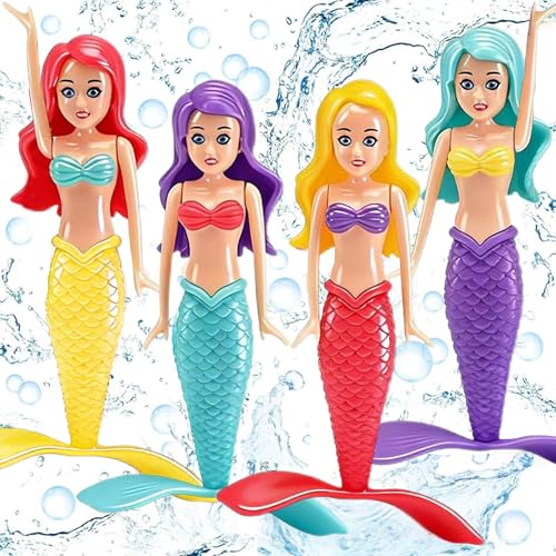 Bikasuwiry 4 Pieces Mermaid Bath Toys Swimming Pool Toys for Kids Toddler Girls Ages 4-8 Princess Bath Toys Pool Dive Toys Mermaid Doll Water Toys