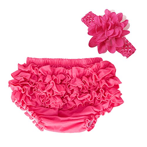 muyan Wholesale Cotton Baby Bloomers Baby Girls Diaper Covers Bloomers Shorts+Headband in Set (Rose red, L(12-24Month))