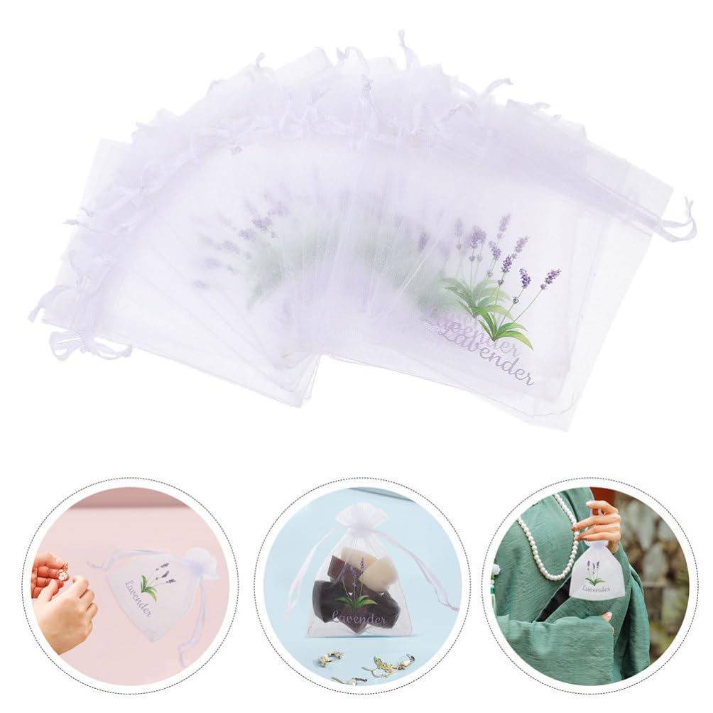 HOLIDYOYO 20 Pack Lavender Scented Sachet Bags Drawstring Gauze Pouches for Wardrobe Spices Decor Organza Empty Pouches