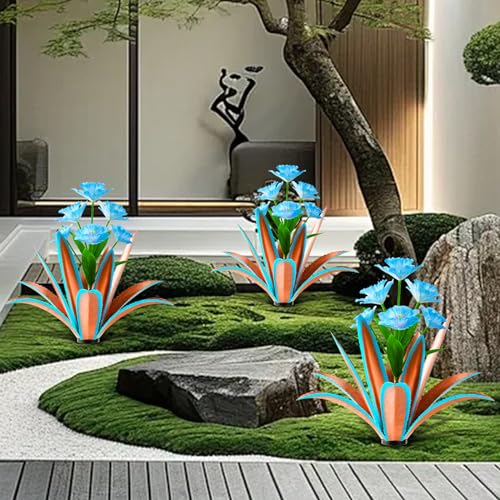 Image of TOMBABY Huge Metal Agave Plants Outdoor Decoration Outdoor Garden Decorated with Flowers Mexican Yard Art Plant Garden Gift (Blue 1 Pack)