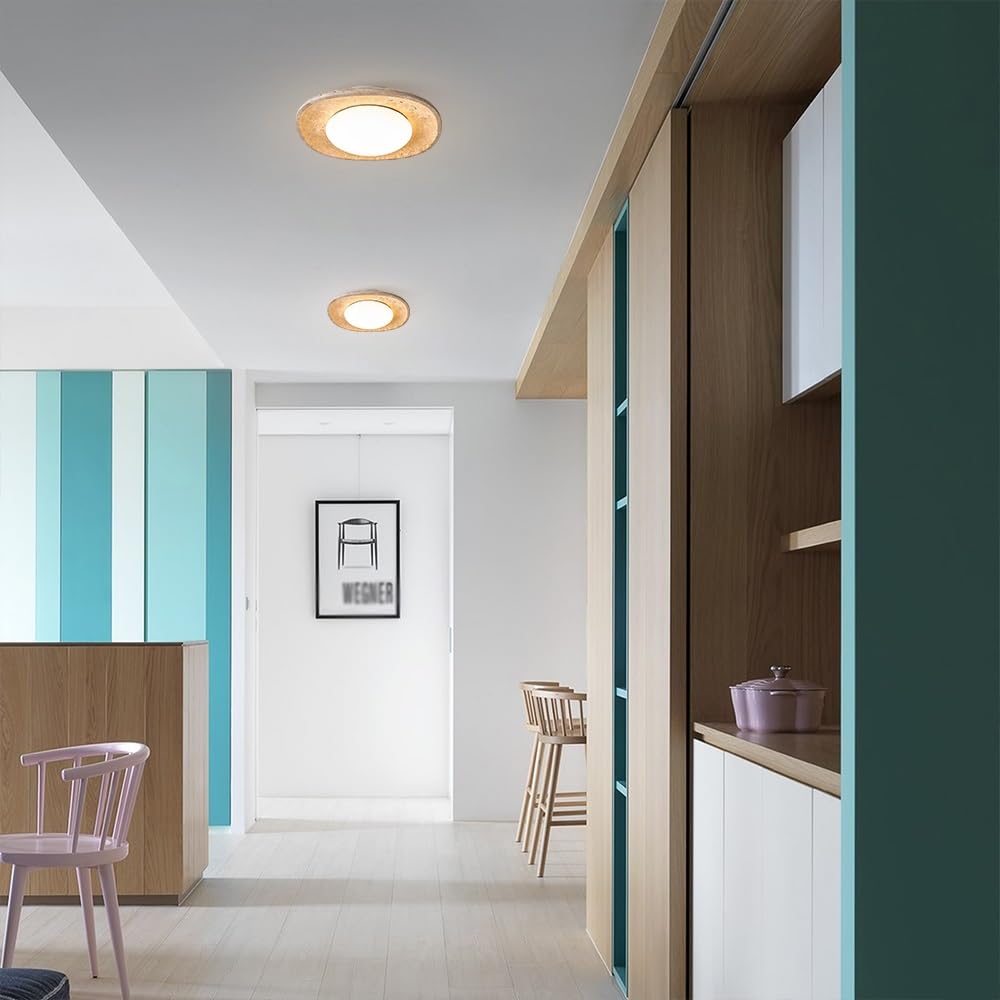 Jadssox Wabi Sabi lampa sufitowa natynkowa 28 cm z kamienia, Żyrandol z naturalnego trawertynu, Skandynawskie lampy sufitowe do przedpokoju, korytarza, na balkon