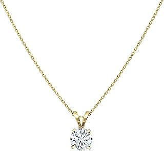 ALLORYA 0.25-2.00 Carat Round Lab Grown White Diamond V Bail 4 Prong Solitaire Pendant Necklace for Women in 10K Solid Gold