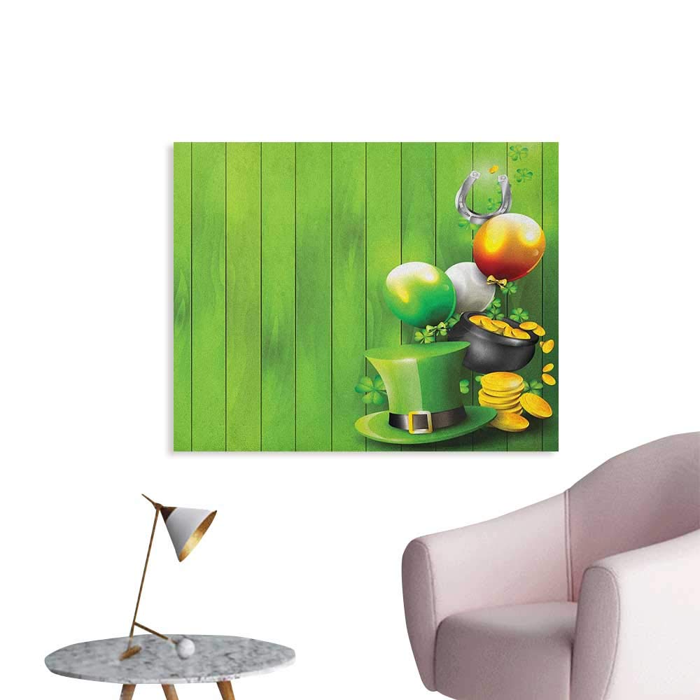 Warm Family St. Patricks Day Mural Decoration Wood Design with Shamrock Lucky Clovers Pot of Gold Coins and Horse Shoe Custom Poster Fern Green W32 xL24