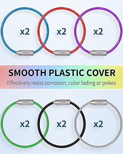 Image of Uniclife 4 Inch Wire Keychain Cable Large Stainless Steel Key Ring Loop Holder for Luggage Tag Keeper for Travel