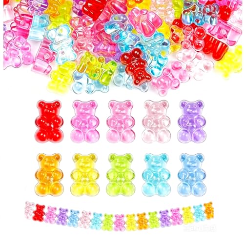 Image of PATPAT 200Pcs Clear Acrylic Bear Beads Kits for Bracelet Making Kit, 8*12mm Colourful Beads Jewellery Making Materials Kit for Bracelet, Necklace, and DIY Crafts, Cute Bear Charms for Jewelry Making
