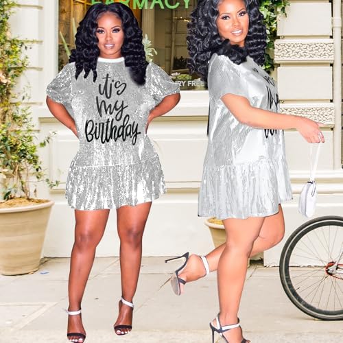 Image of FLOYU Women Sequin Birthday Dress It's My Birthday Dresses Sparkly Party Tops Sexy Birthday Outfits