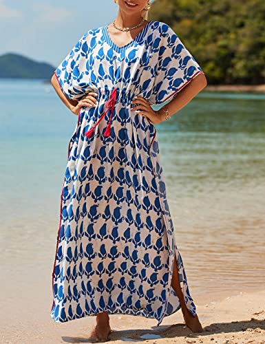 Image of Eddoyee Loose Beach Kaftan Dresses for Women Caftan Swimsuit Cover Up