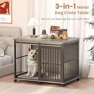 437 Dog Crate Furniture with Cushion for Medium to Large Pets Wooden Cage End Table Heavy Duty Indoor Puppy Kennel with Flipup Top and Sliding Door Grey  Cucciolini Doodles 43 7 dog crate furniture with cushion for medium to large pets wooden cage end table heavy duty indoor puppy kennel with flip up top and sliding door grey   cucciolini doodles