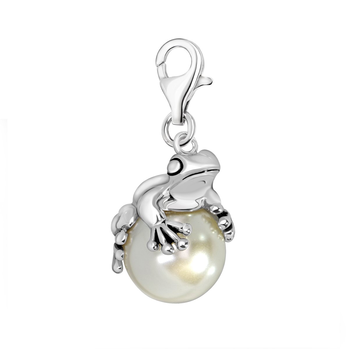 Quiges Charm con Cierre Rana en Perla Plateado Abalorios Joyería de Mujer