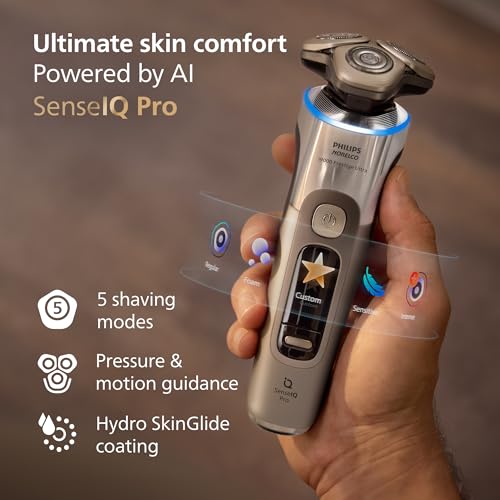 Philips Norelco Shaver i9000 Prestige Ultra, Wet & Dry Electric Shaver, White Gold, SenseIQ Pro Technology, Triple Lift & Cut System, 360 Rotating NanoTech Precision Blades, Beard Styler, XP9403/88