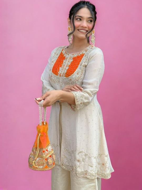 Image of Wedding Outfit For Women Embroidered Shrara Set For Women Designer Silk Kurta With Sharara Pants Festive Ethnic Wear Traditional Outfit For Celebrations Functions Ceremonies And Gatherings