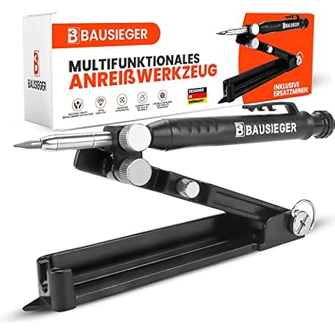 BAUSIEGER Profi Anreißwerkzeug mit Tieflochmarker [INKL. 7 Minen] Markierungswerkzeug, Anreisswerkzeug für Holz, Paralellanreisser, Konturenlehren, Konturenlehre, Zimmermannsbleistifte, Streichmaß Cover