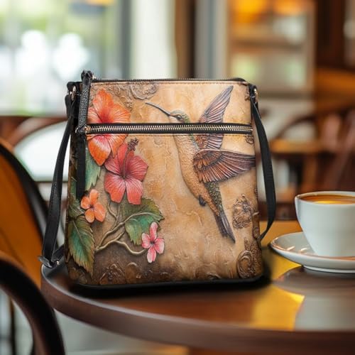 Image of Leather Women Crossbody Hobo Bag Satchel Purse Handbag with Adjustable Shoulder Strap and Zipper Pockets