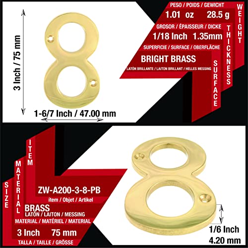 Zw Hardware A200 3 Inch Bright Brass House Number 8 #TOP2