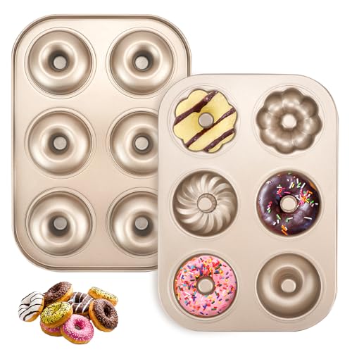 XINGYATU Donutform mit 6 Mulden, 2 antihaftbeschichtete Backformen, Backblech aus Karbonstahl mit 3 Mustern, Mini-Donut-Backformen, Backform für Kuchen, Kekse, Bagels, Muffins, Donuts XINGYATU Donutform mit 6 Mulden, 2 antihaftbeschichtete Backformen, Backblech aus Karbonstahl mit 3 Mustern, Mini-Donut-Backformen, Backform für Kuchen, Kekse, Bagels, Muffins, Donuts