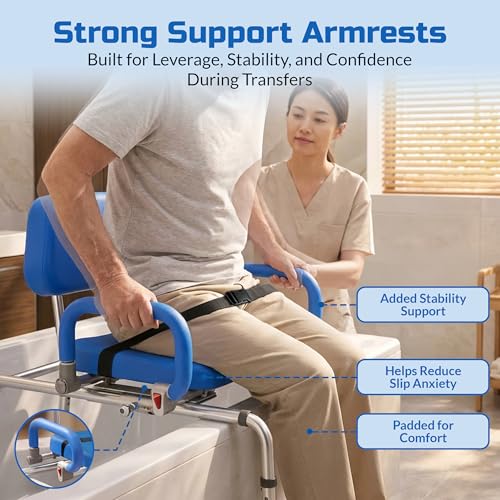 Platinum Health Carousel Sliding Shower Chair Tub Transfer Bench with Swivel Seat, Premium Padded, Pivoting Arms, Adjustable Space Saving Design for Tubs, Inside Shower, for Handicap & Seniors, Blue - Image 7